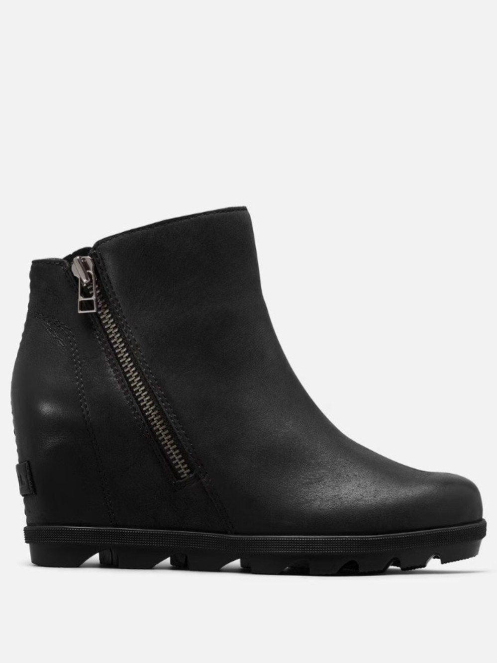 Sorel Black Wedge Ankle Boot with Side Zip Joan Of Arctic II Leather Size 11